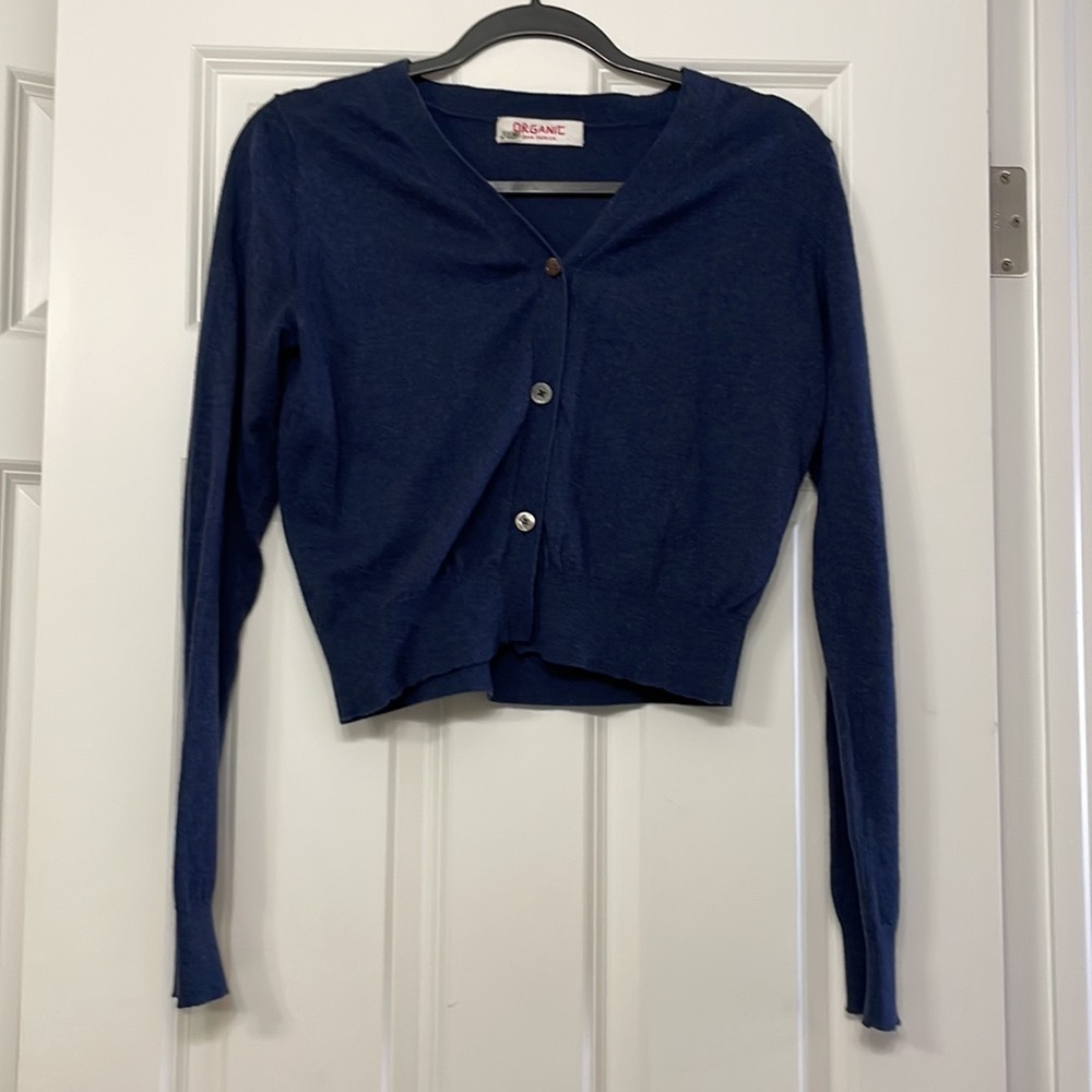 Organic by John Patrick Blue Cropped Cardigan